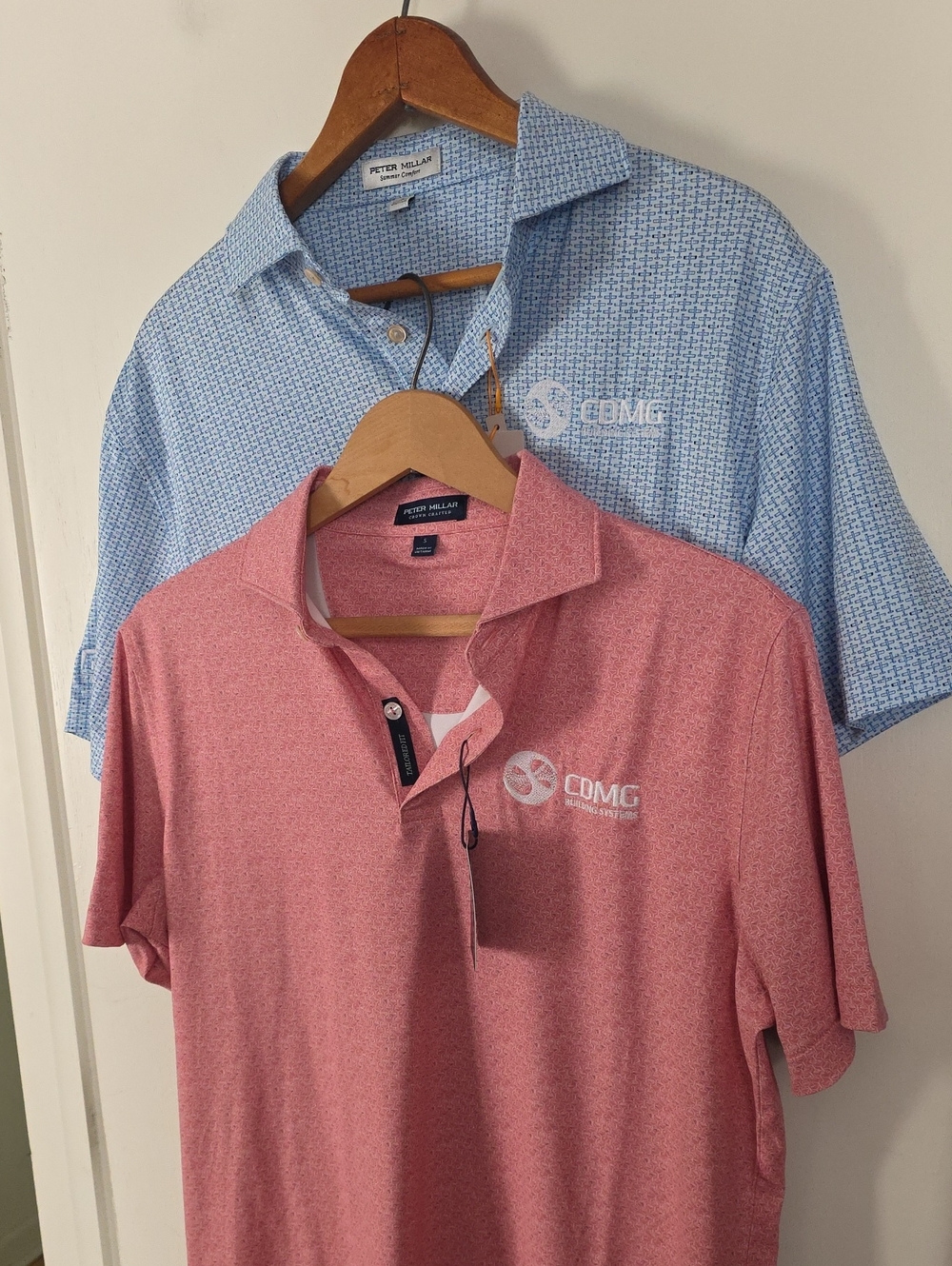 NWT Peter Millar Small Men’s Pink Polo with CDMG Logo and Blue Polo Set P2P 19"